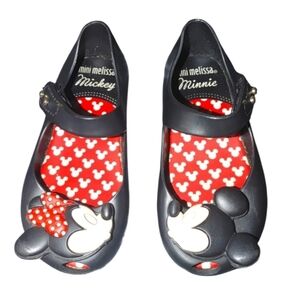 Mini Melissa Black and Red Dress Shoes with Polka Dot Bow Size 8